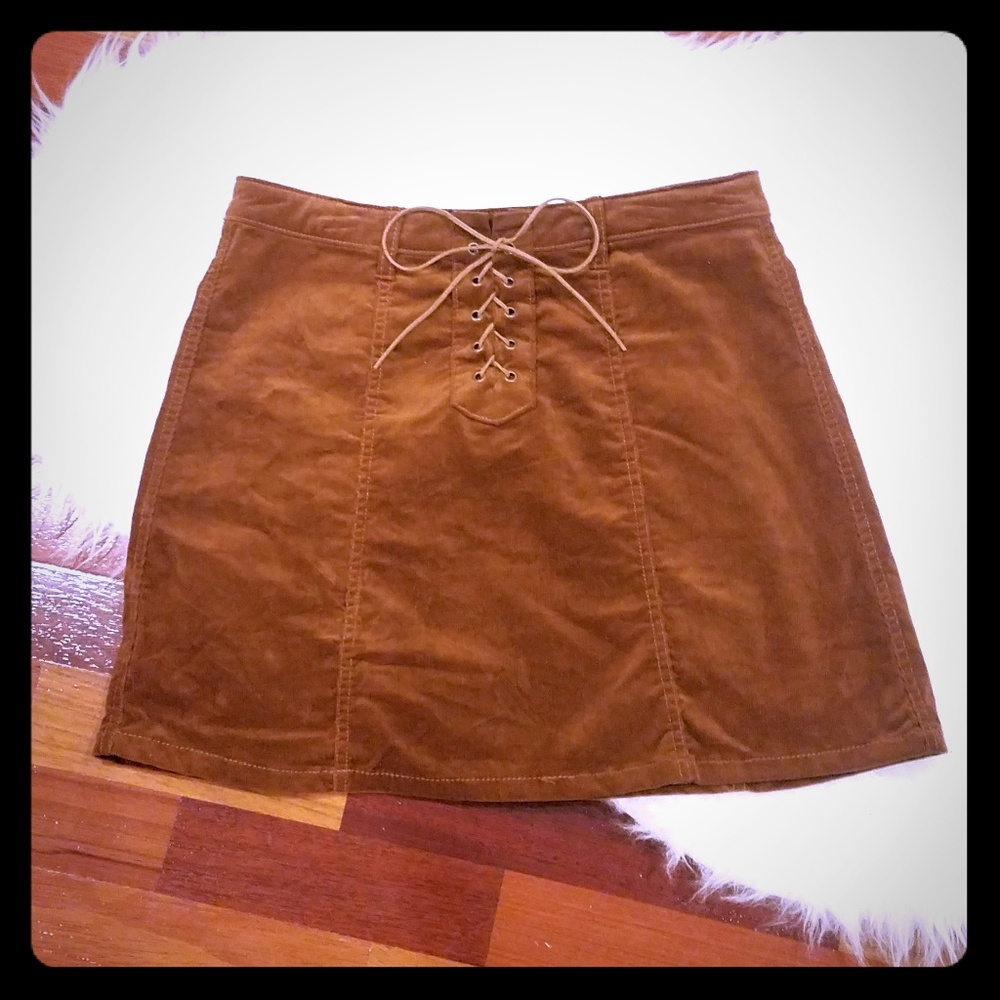 Lace up corduroy skirt